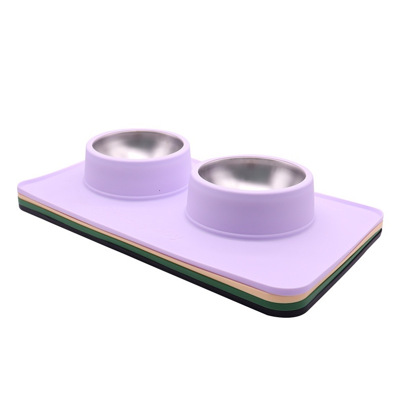 New Double Pet Drinking Water Feeding Silicone Anti-Slip Anti-Tip Anti-Spill Dog Food Bowl