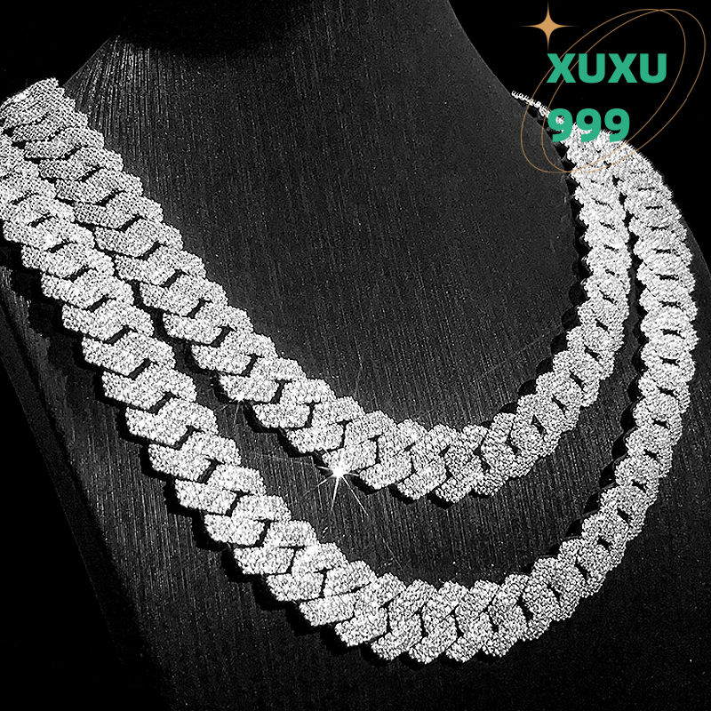 Hip Hop Jewelry 3 Rows VVS Diamond S925 Sterling Silver Miami Cuban Chain Iced Out 15MM Moissanite Cuban Link Chain OACOCA