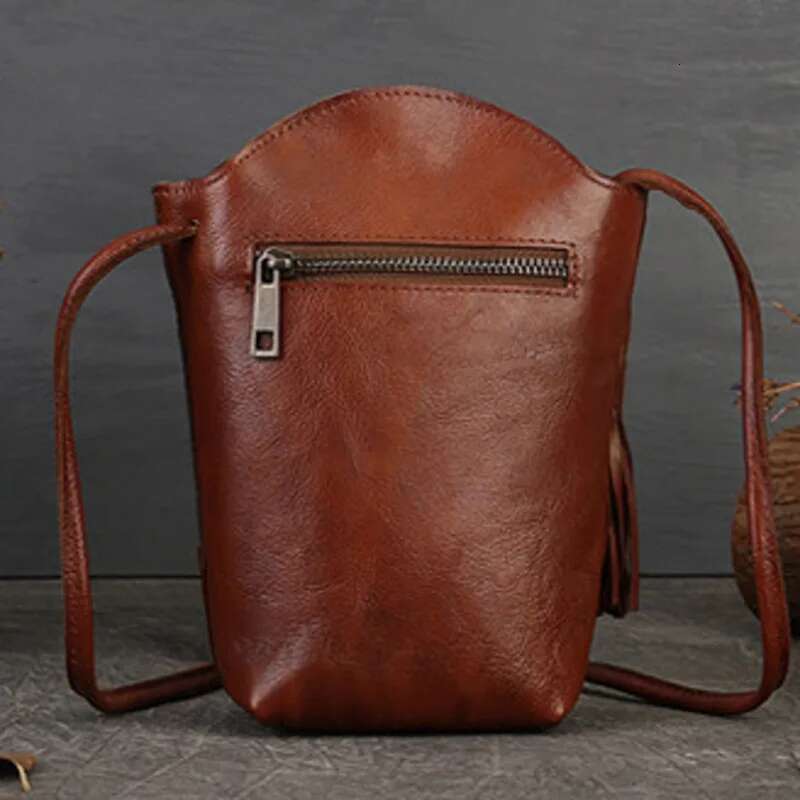 MOTAORA New Small Cowhide Women Shoulder Casual Tassel Bucket Handbag Mini Genuine Leather Mobile Phone Crossbody Bag Purse