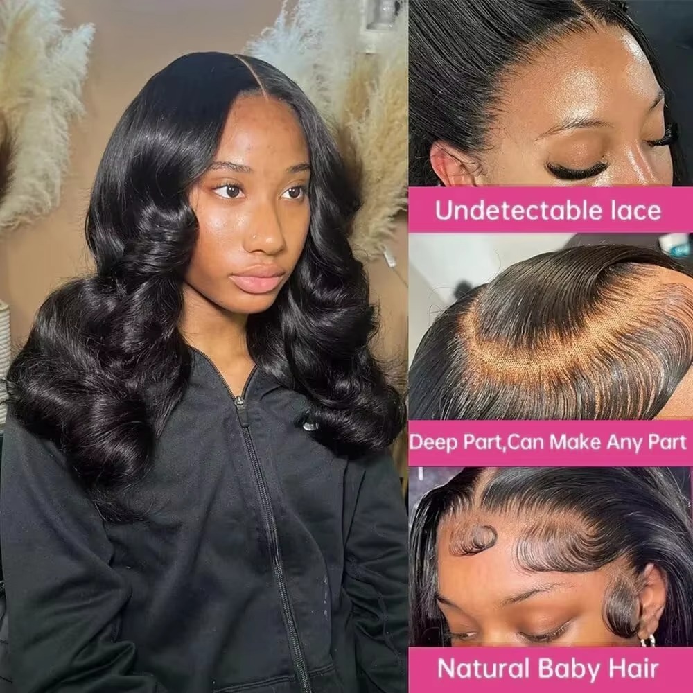 220 Density Body Wave Lace Front Wig Short Bob Human Hair Wig 13x4 Transparent Lace Frontal Wigs HD Pre Plucked Lace Wig For Women Ready To Wear