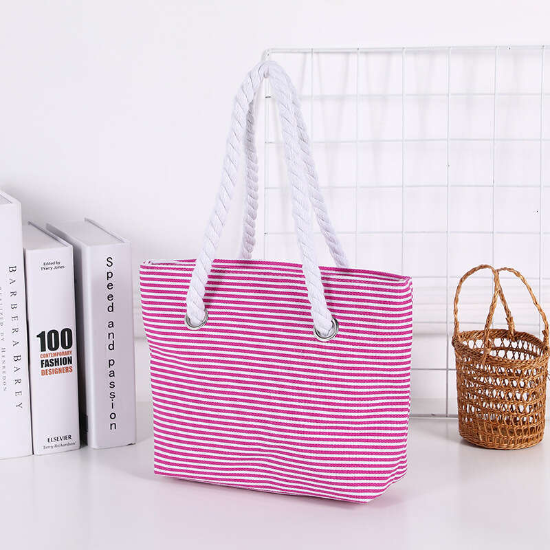 Hot Selling Fashion Women's Handbag Tote Shopping Korean Classic Striped Beach Large Capacity Canvas Bag