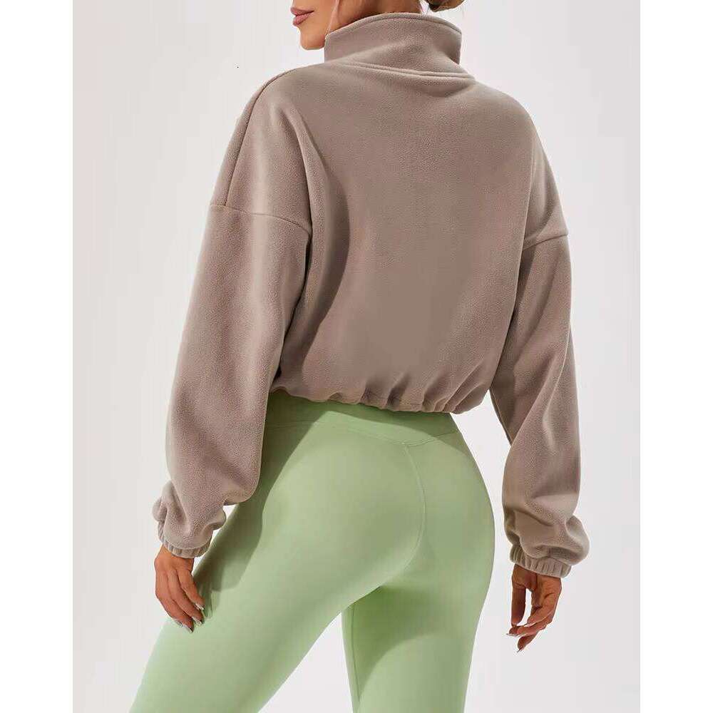 Winter Wool Zipper Fitness Clothes Sports Running Jacket Hoodie Turtleneck Women's Short Yoga Top Sweatshirt