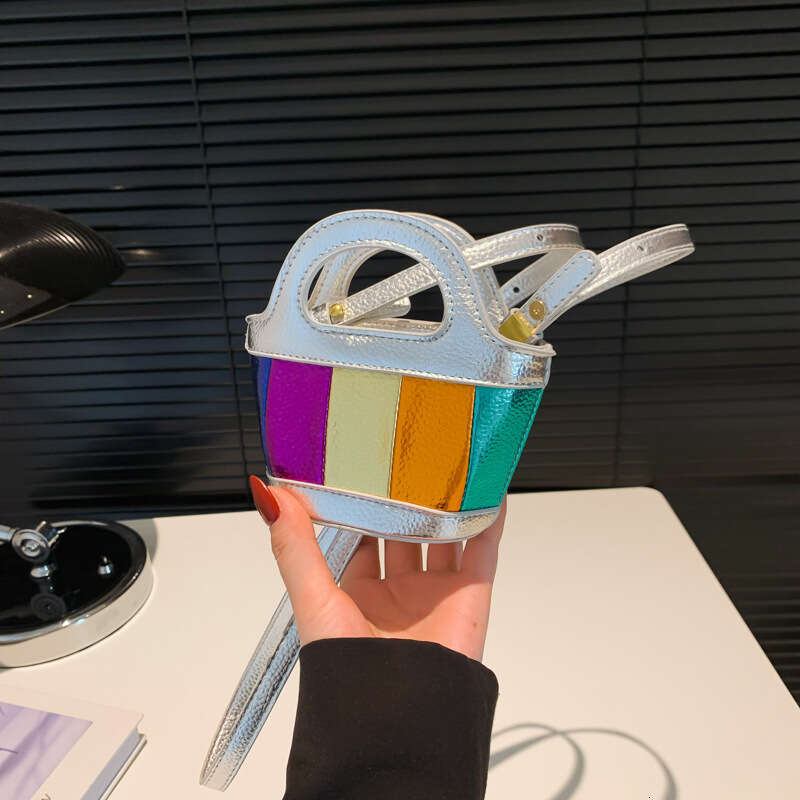 2024 New Fashion Color Block Mini Basket Bag High-end Texture Litchi Pattern GUHUISHU