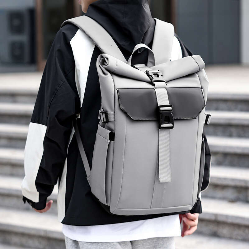 New Trendy Travel For Men, Foldable Roll-Top Functional Style Cycling Backpack, Outdoor Casual Backpack
