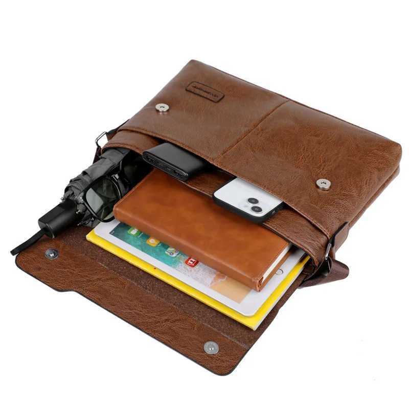 Mens Briefcase Male Executive Document Shoulder Vintage Business Work PU Leather Messenger Crossbody Side Simple Casual Bag W250610