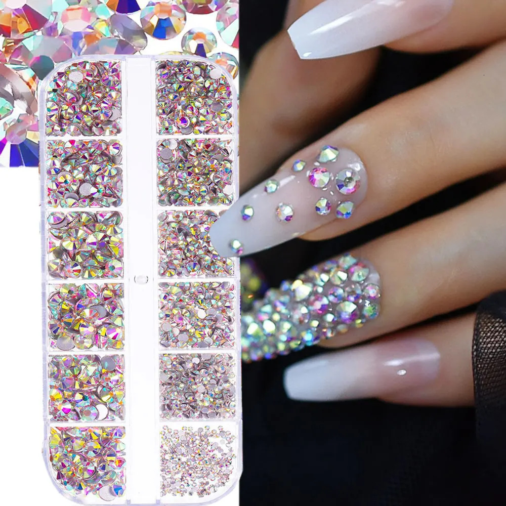 12grids Red Nail Gems s 2345mm FlatBack Crystal Diamond SS610162030 Mixed Glass Charms 250606