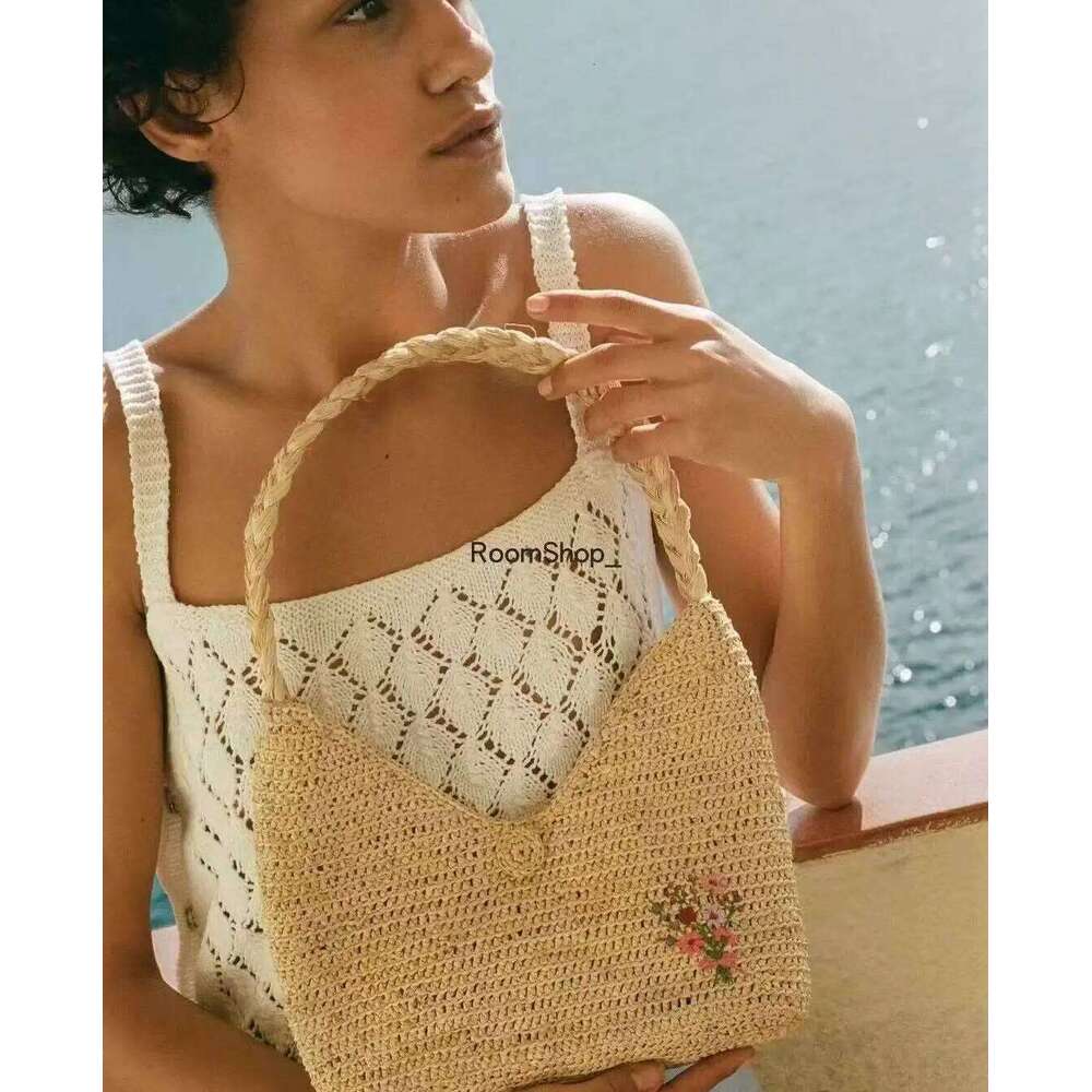 New Summer French Elegant Raffia Grass Underarm Bag For Women Fashion Shoulder Vintage Handbag Designer Tote Flower Embroidery