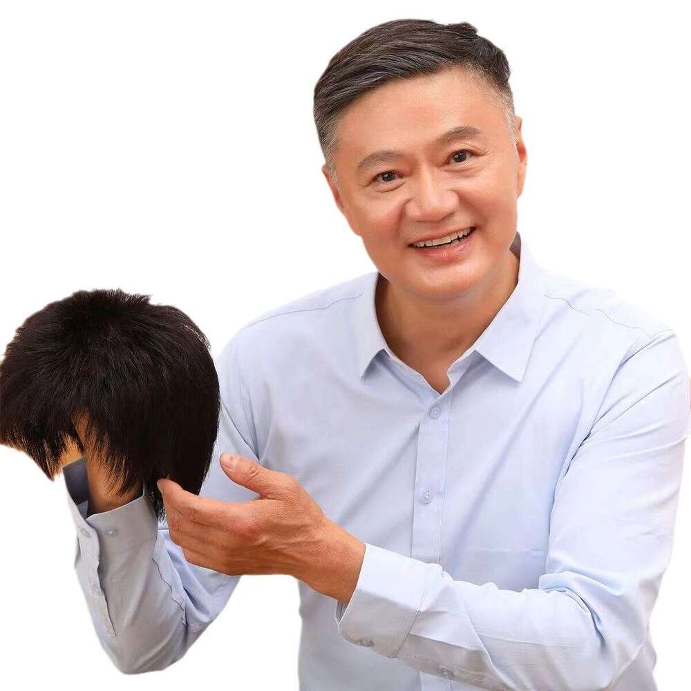 Dad Style for Men Invisible Seamless Korean Version Handsome Natural Fluffy Real Hair Wig Set