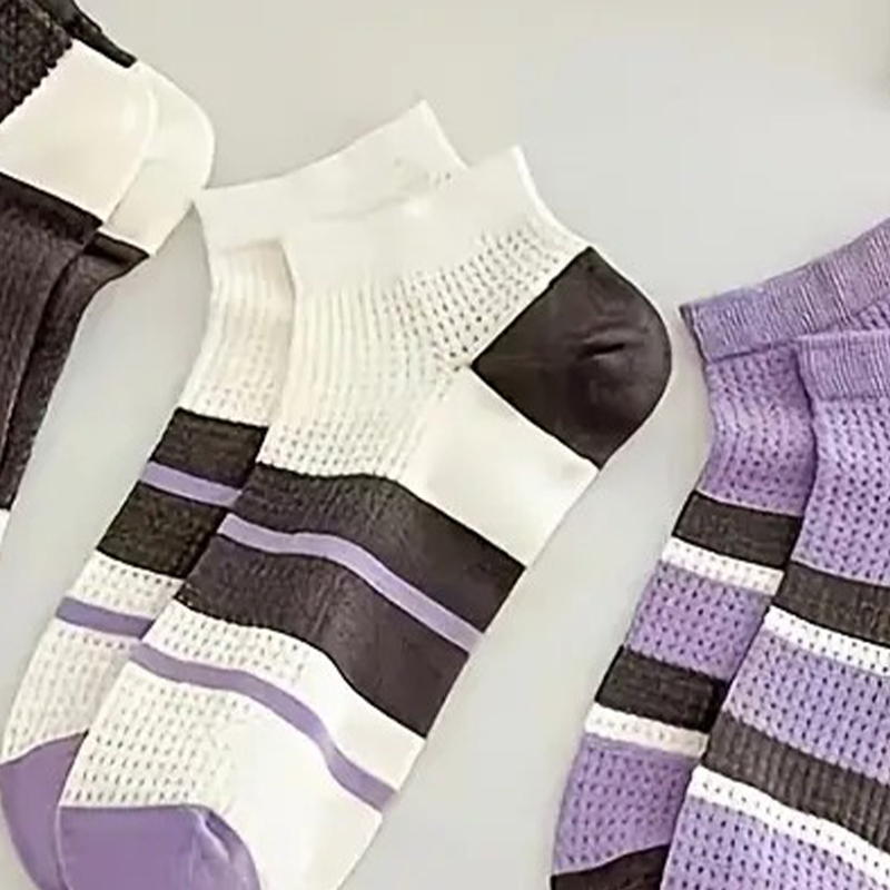 Elegant Striped Womens Ankle Socks with Breathable Mesh Lightweight Polyester Blend for All-Day Comfort