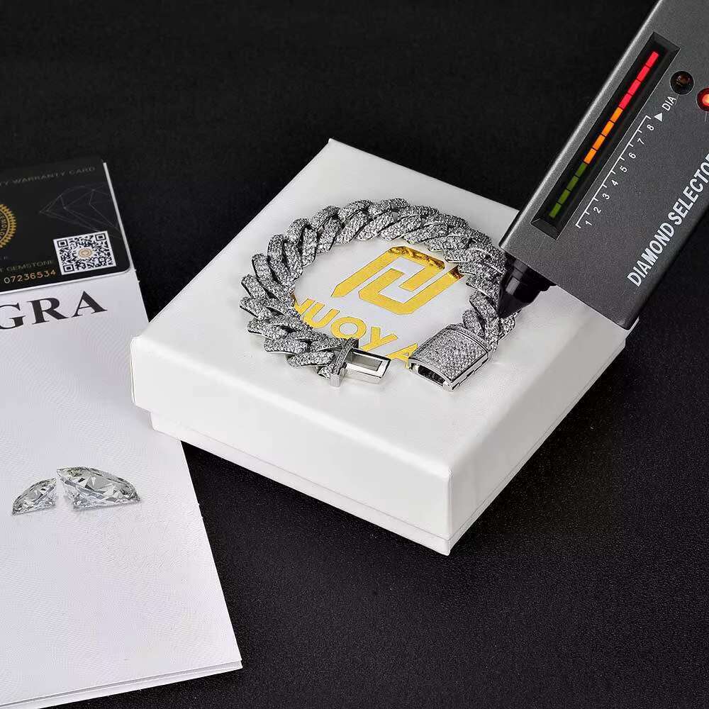 925 Silver Mens Bracelet Accessory Fashion Personality 10mm Double Row Mossan Diamond Cuban Bracelet