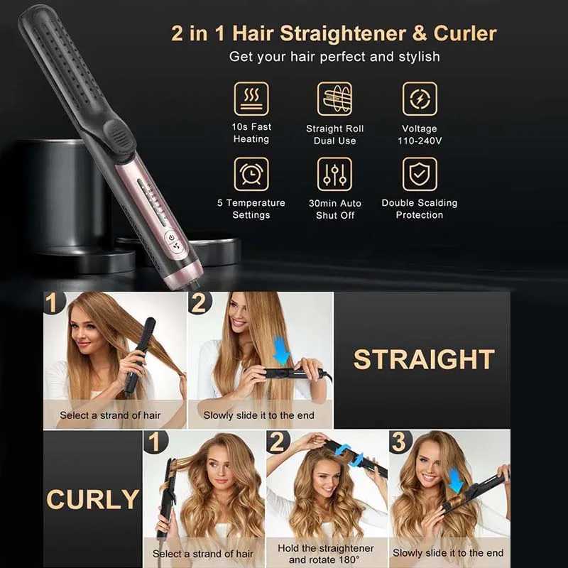 2 in 1 Cool Air Airflow Hair Styler Airflow Ionic Hair Blow Dryer Straight Shot Blow Drying Flat Iron LED Display Hair Styler W250610