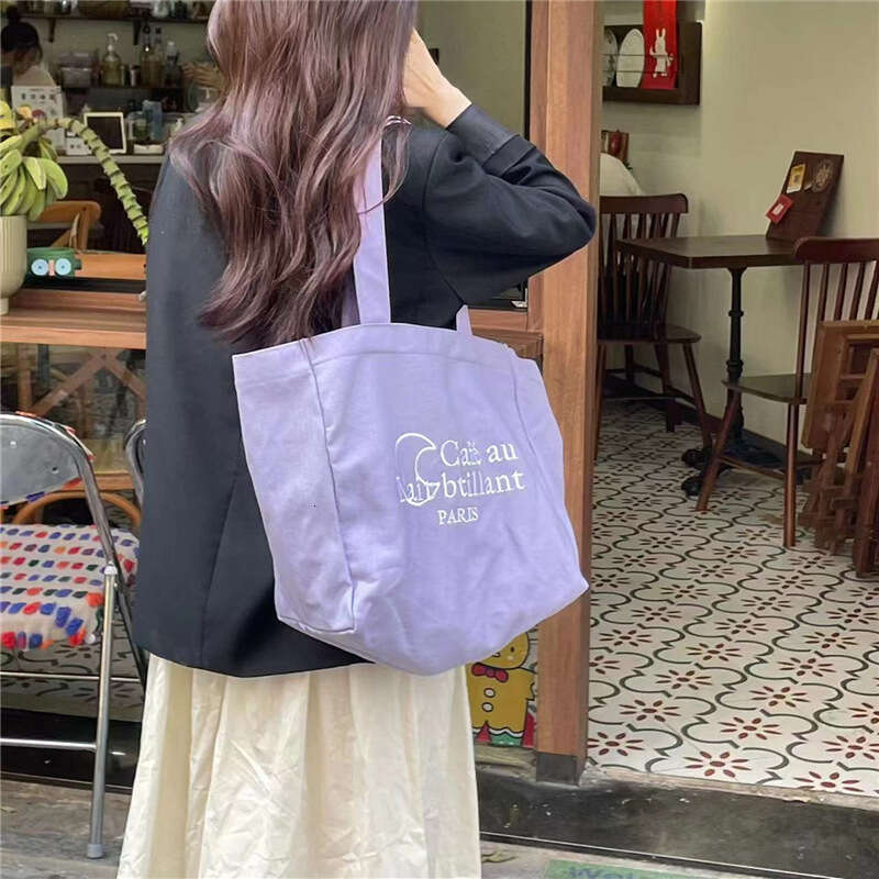Korean Style INS Lazy Canvas for Women Large Capacity Tote 2023 Spring Summer New Embroidered Fashion Shoulder Bag