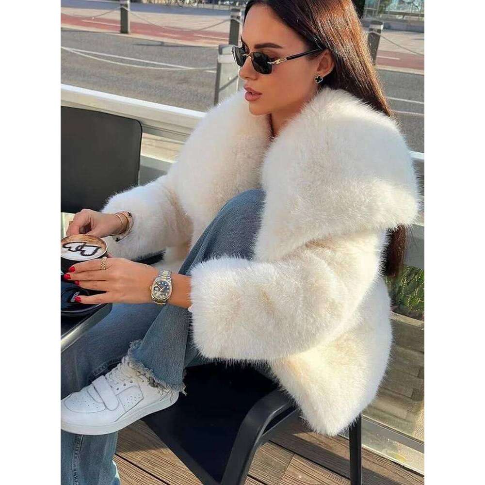 TARUXY Women's Large Lapel Streetwear Fluffy Fox High Quality Office Lady Fur Jacket Coat Thick Fashion