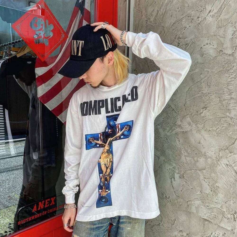 Yao Fashion Saint Of Michael 24Ss Casual Men Clothing Long Sleeve Tee Vintage Retro Oversize Streetwear Hiphop T Shirt