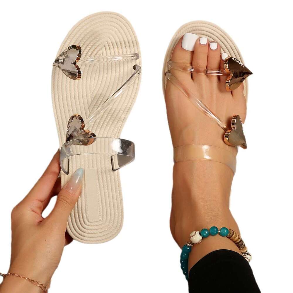 New Women's Fashion Open-Toe Non-Slip for Outdoor Wear Mini Heart-Shaped Flat Sandals Slides