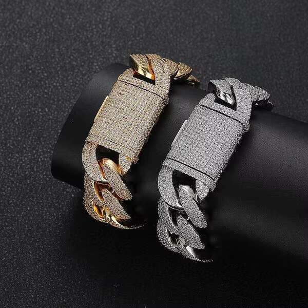 Custom 20MM Gold Plated Cuban Link Chain Necklace Bracelet Fashion Jewelry with Diamond Moissanite Christian Religious