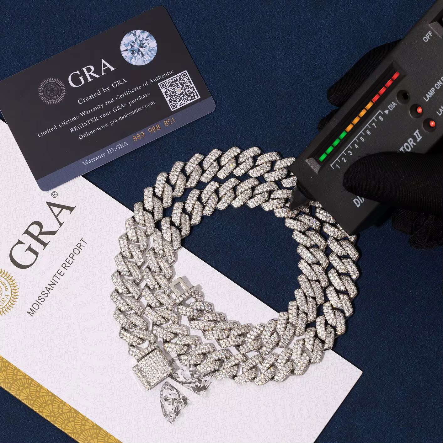 OACOCA 14mm Round Cut VVS D Moissanite 925 Sterling Silver Cuban Link Chain Gold Plated Iced Out Box Clasp Unique Style and Style