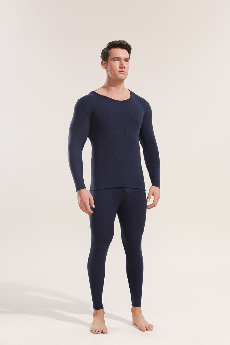Autumn and winter men's thermal underwear double brushed skin-friendly fabric round neck, long sleeves, high elasticity and non-marking warm clot
