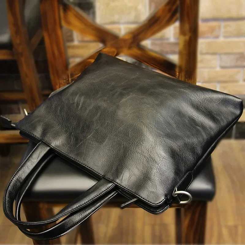Business Black Mens Briefcase PU Leather Handbag For Documents Luxury Shoulder Messenger Bag Horizontal Man Laptop Bag bolsa W250610