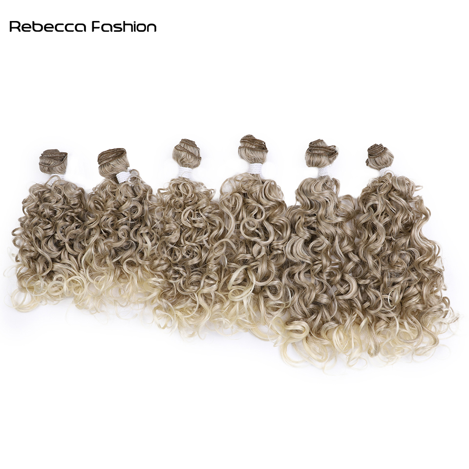 Rebecca Fashion Synthetic 18 20 22 inch 6pcs Deep Wave Bundles Ombre Brown High Temperature Fiber Weave Hair Extensions