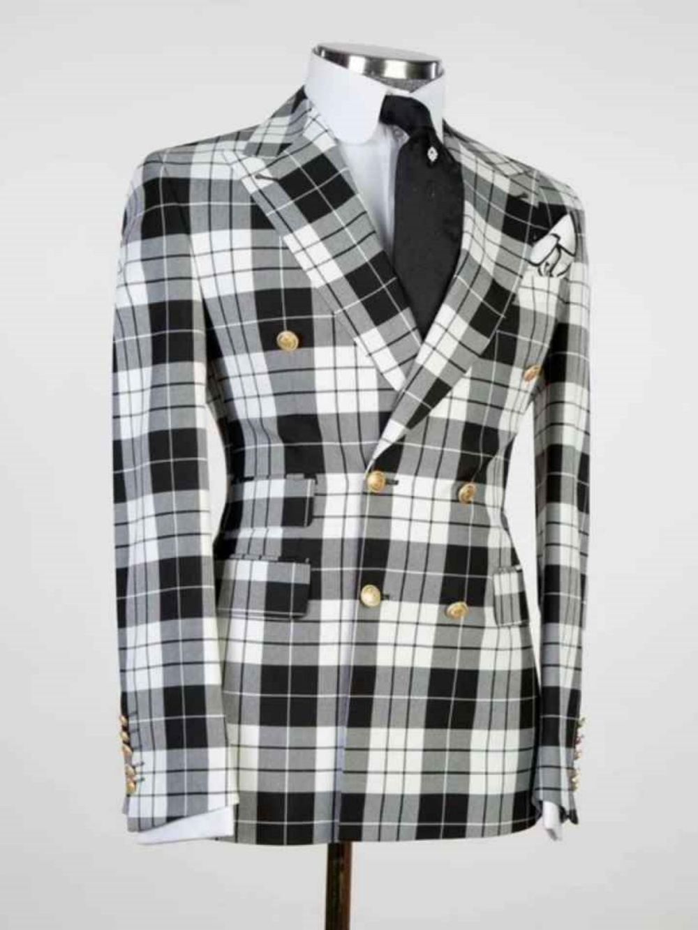 Classic Wedding Tuxedos 2 Piece Set Jacket Pants White Black Check Men Suit Vintage Groom Wear Party Evening Suits Customized