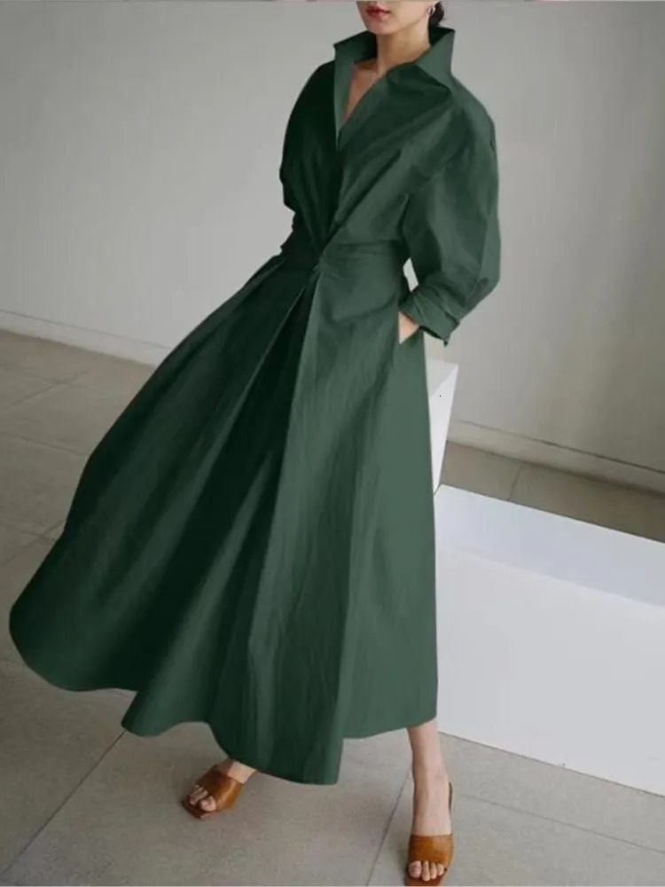 Casual Cotton Linen Shirt Dress Female Long Sleeve Elegant Maxi Dresses For Women Spring Autumn V Neck Party Long Dress Robe 250610
