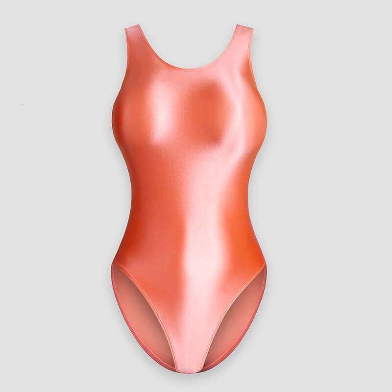 Japanese Satin Glossy Shiny Crotchless One Piece Swimsuit Sexy High-Cut Bikini Briefs Body Suits Silky Smooth Women Swim Wear