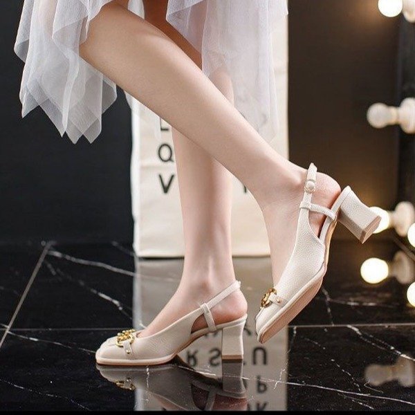 French heel high heels square toe single shoes summer new buckle toe sandals