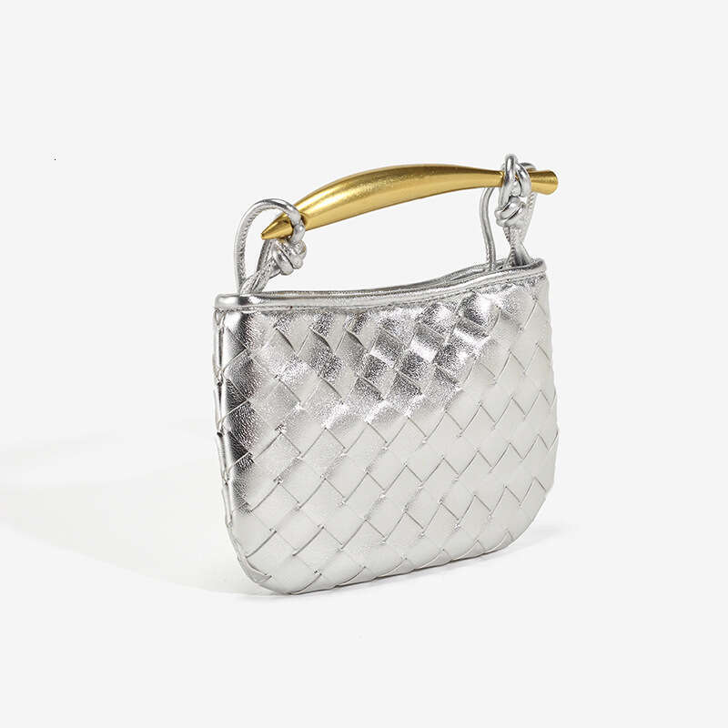 2025 New Silver Sardine Handwoven High-Quality Metal Handle Soft Leather Shoulder Crossbody Bag