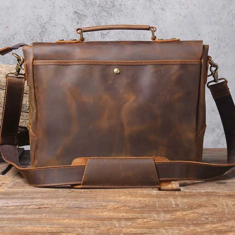 Luufan Mens Briefcase Genuine Leather A4 File Document Handbag Male Soft Cow Leather Laptop Shoulder Bag Business Computer Bag W250610