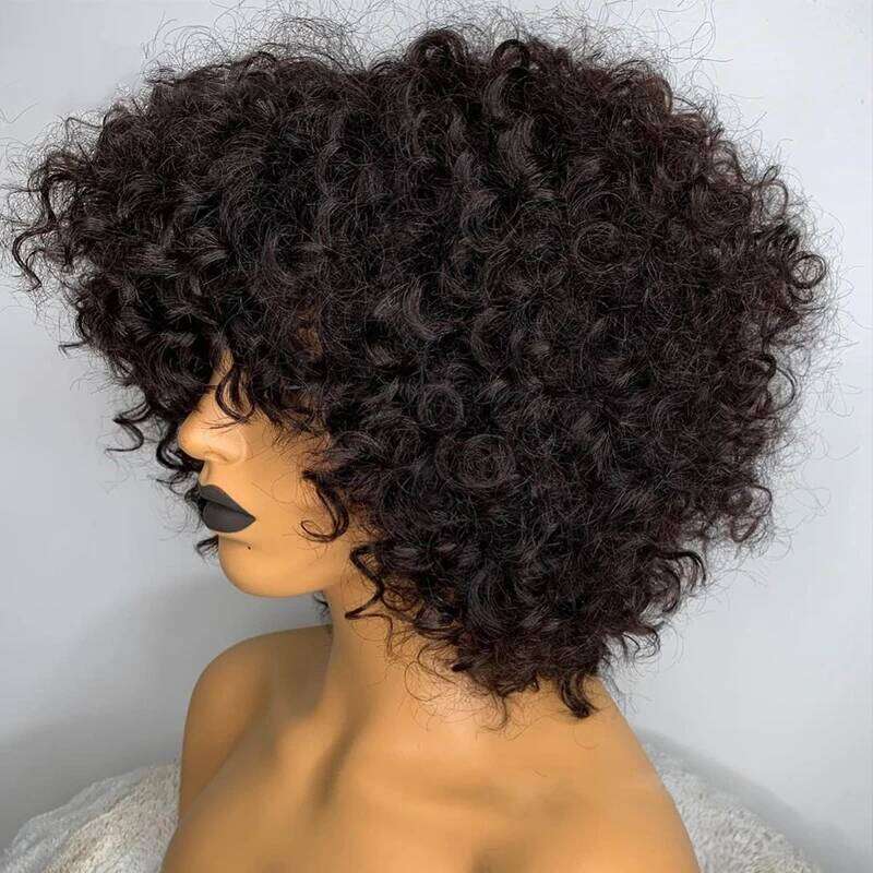 Short Curly Pixie Cut Bob Human Wig Bangs Full hine Wigs For Black Women Remy PrePlucked With Baby Hair Brazilian