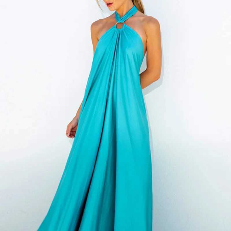 Elegant Summer Blue Suspenders Long Dress 2025 Fashion Women Casual Sexy Party Dress Backless A-line Evening Dress Vestido Robe XJ250610