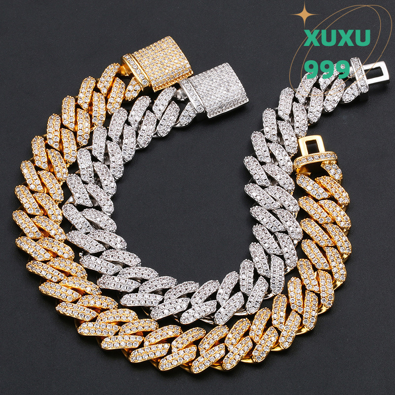 OACOCA 14mm Round Cut VVS D Moissanite 925 Sterling Silver Cuban Link Chain Gold Plated Iced Out Box Clasp Unique Style and Style