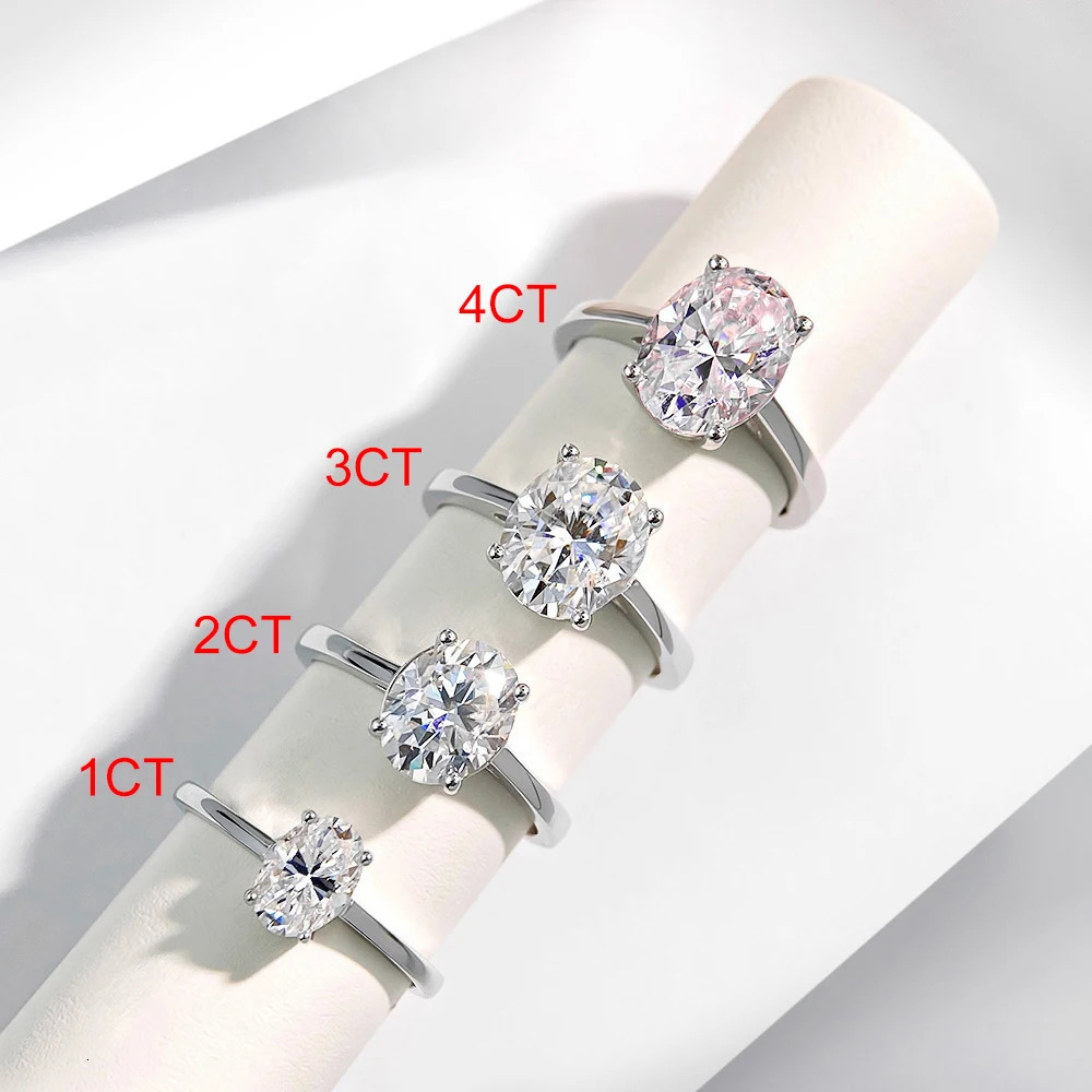 1/2/3/4 Oval Cut Solitaire Diamond Ring GRA Certified 925 Sterling Silver Party Wedding Bands Jewelry for Women 250610