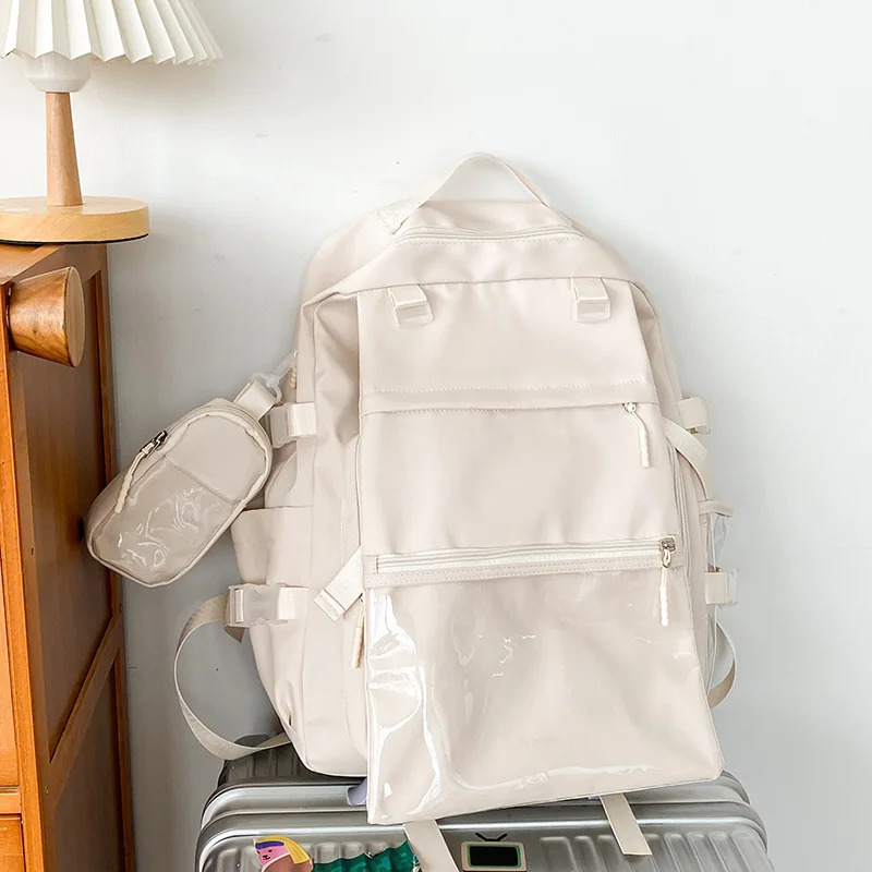 Transparent Vintage Pockets Students Backpacks Y2k Aesthetic Women Casual All Match Schoolbags Korean Trendy Streetwear Ita Bags 250606