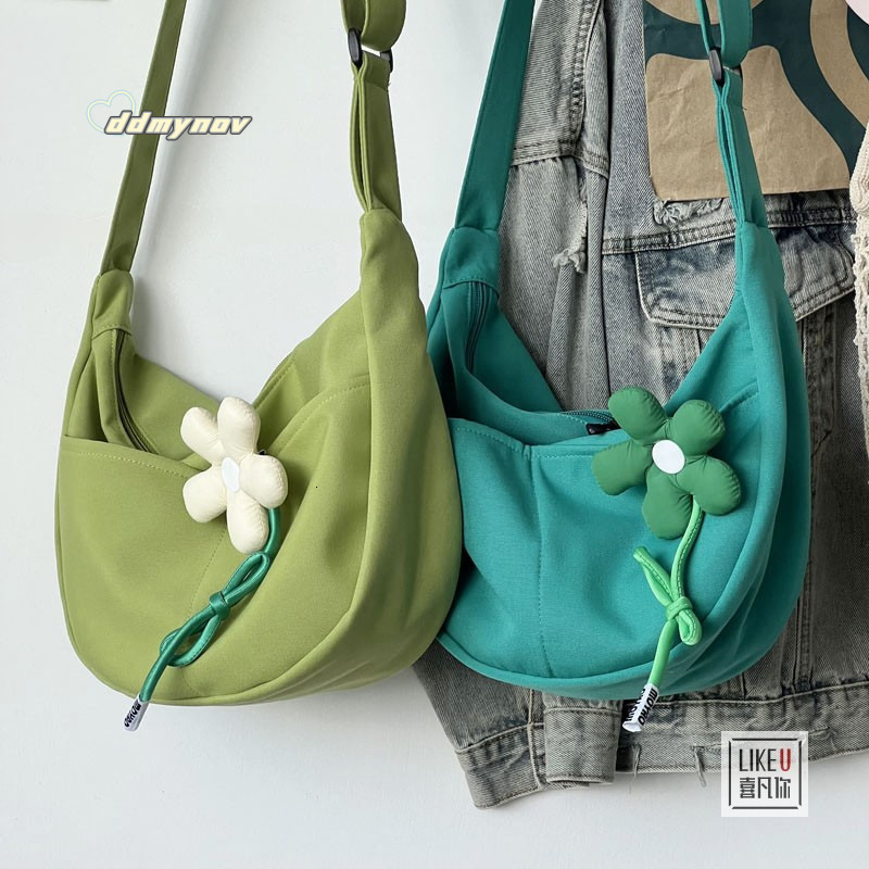 DIY Zipper Dumpling Solid Color Tote Fashion Casual Versatile Literary Single Shoulder Crossbody Canvas Women's Bag ddmynov