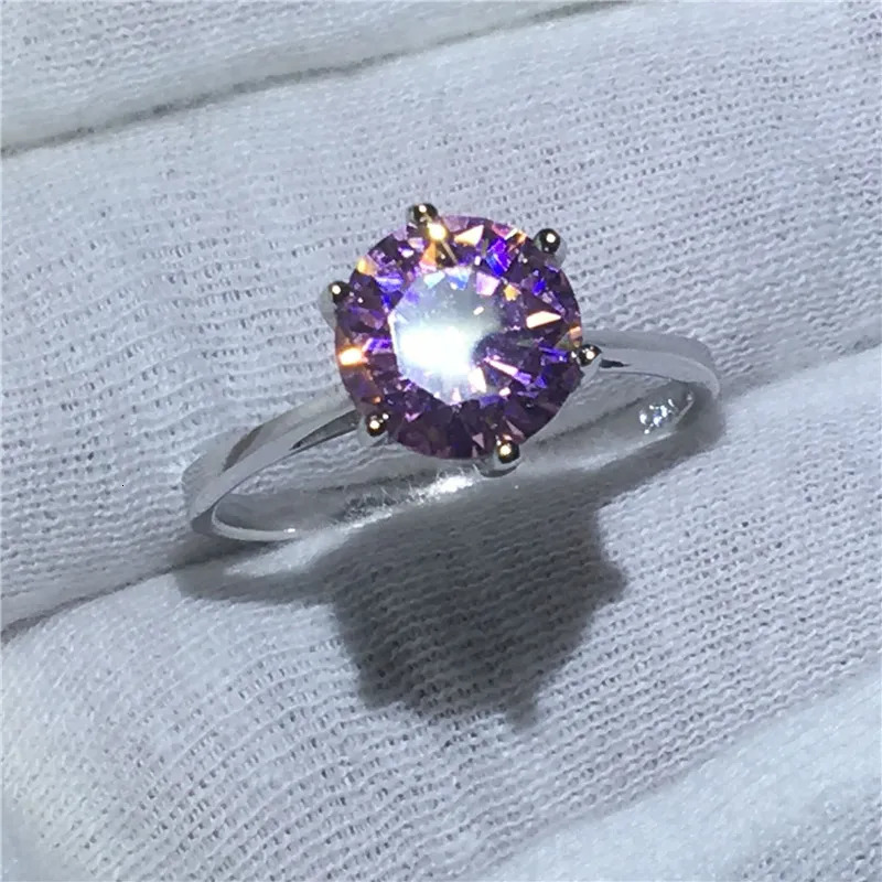 Solitaire Pink Carbon Diamond Ring 100% Real 925 Sterling Silver Party Wedding Band Rings for Women Bridal Engagement Jewelry 250610