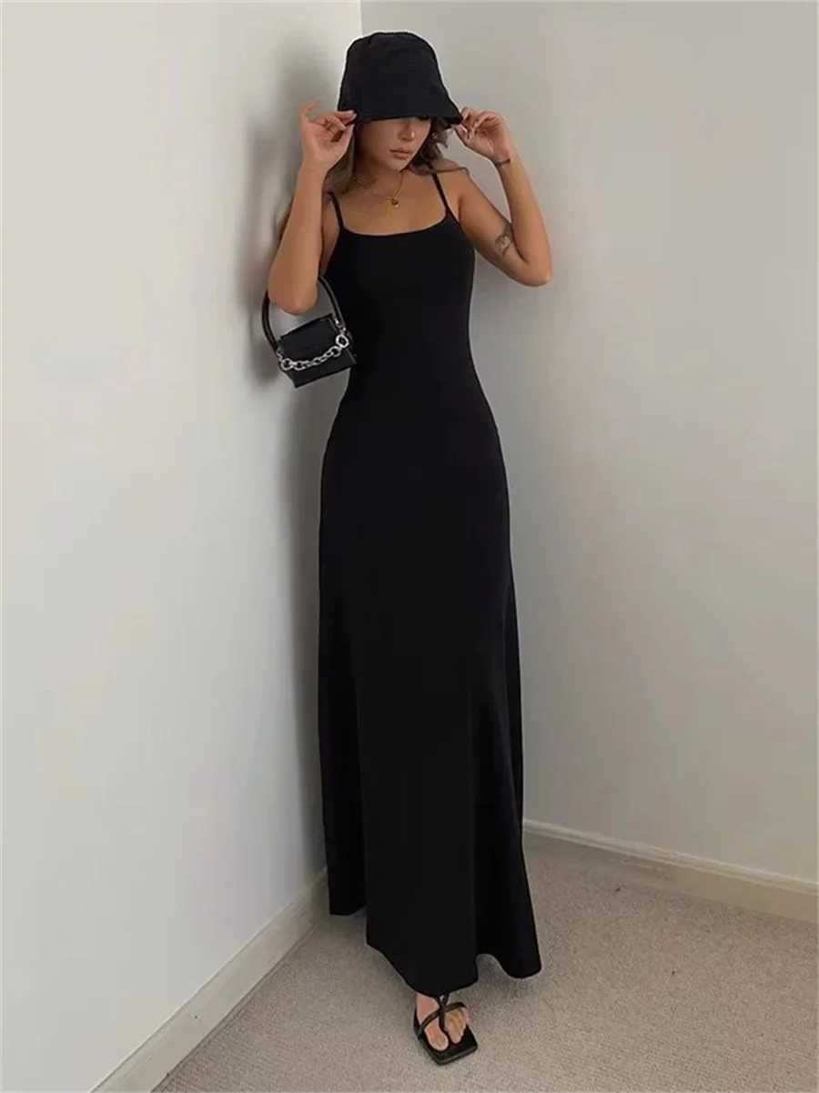 Woman Spring Summer Style Bodycon Dress Female Sexy Sleeveless Spaghetti Strap Split Sheath Dress Vestidos XJ250610