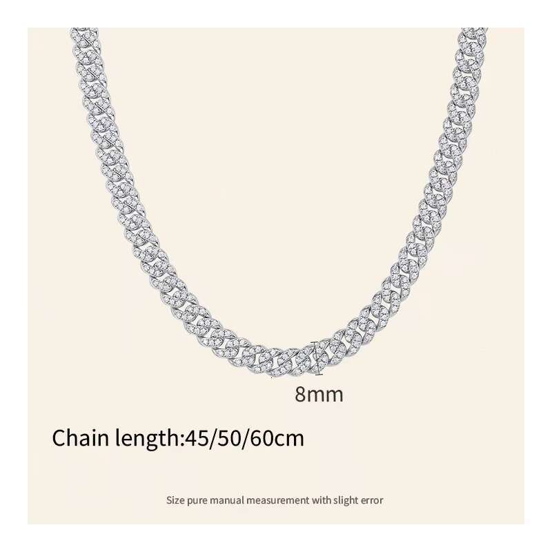 Moissanite Cuban Chain Silver Plated Necklace Artificial Clavicle Necklace OACOCA