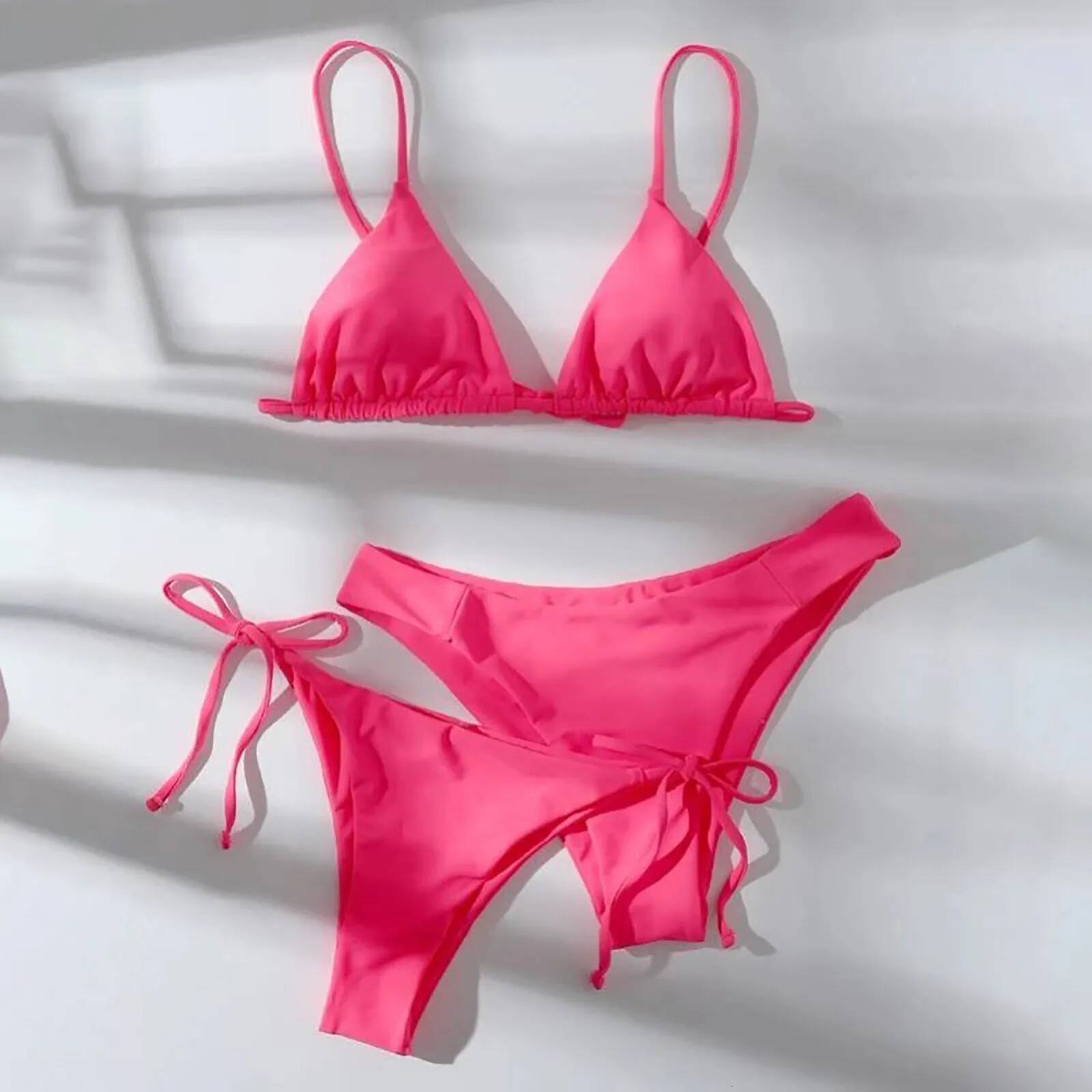 Sexy 3 Pieces Swimwear Women Lace Up Micro Bikini Set Female Solid Low Waist Swimsuit Beachwear Bathing Suit