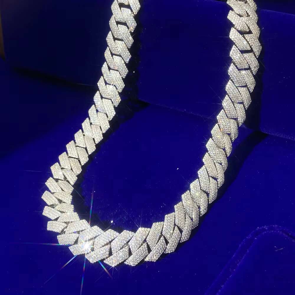 OACOCA Hot Selling Jewelry High Quality 925 Sterling Silver Prong Setting VVS Moissanite 18K Gold Plated Rapper 14MM Cuban Chain
