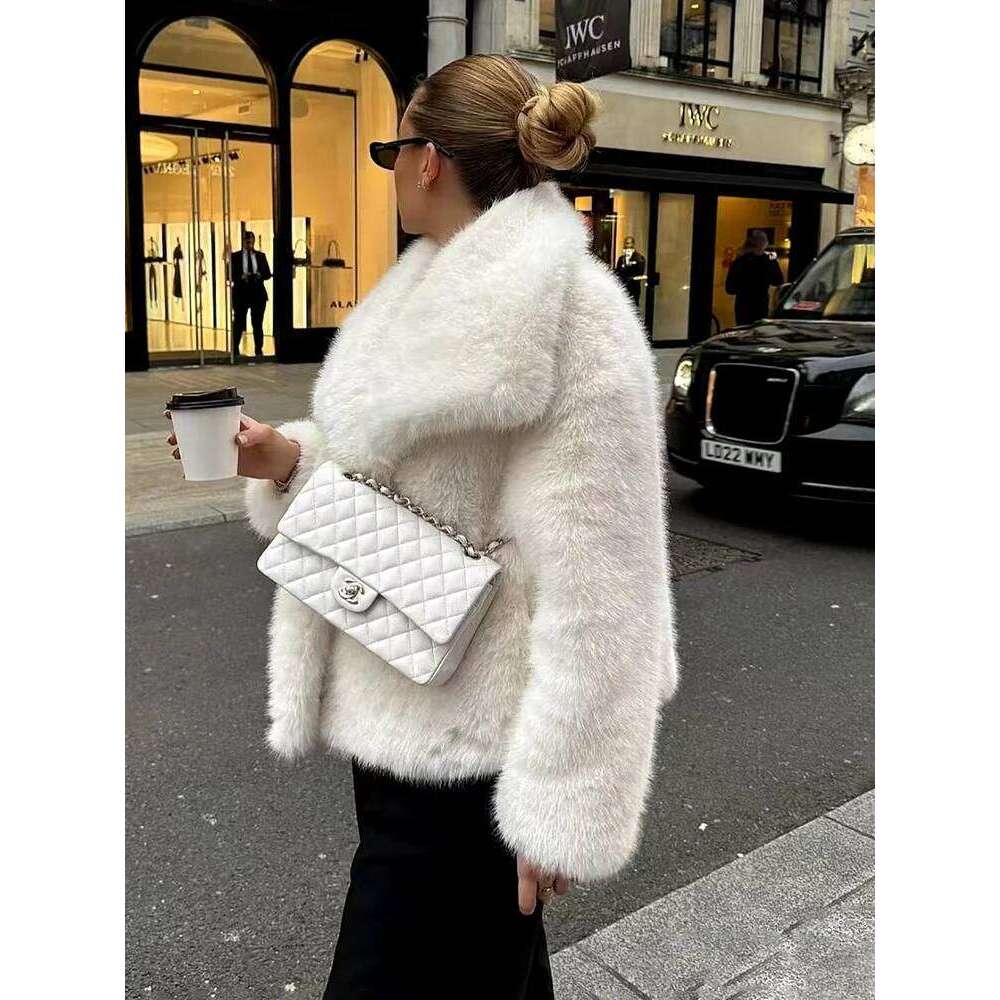 TARUXY Women's Large Lapel Streetwear Fluffy Fox High Quality Office Lady Fur Jacket Coat Thick Fashion
