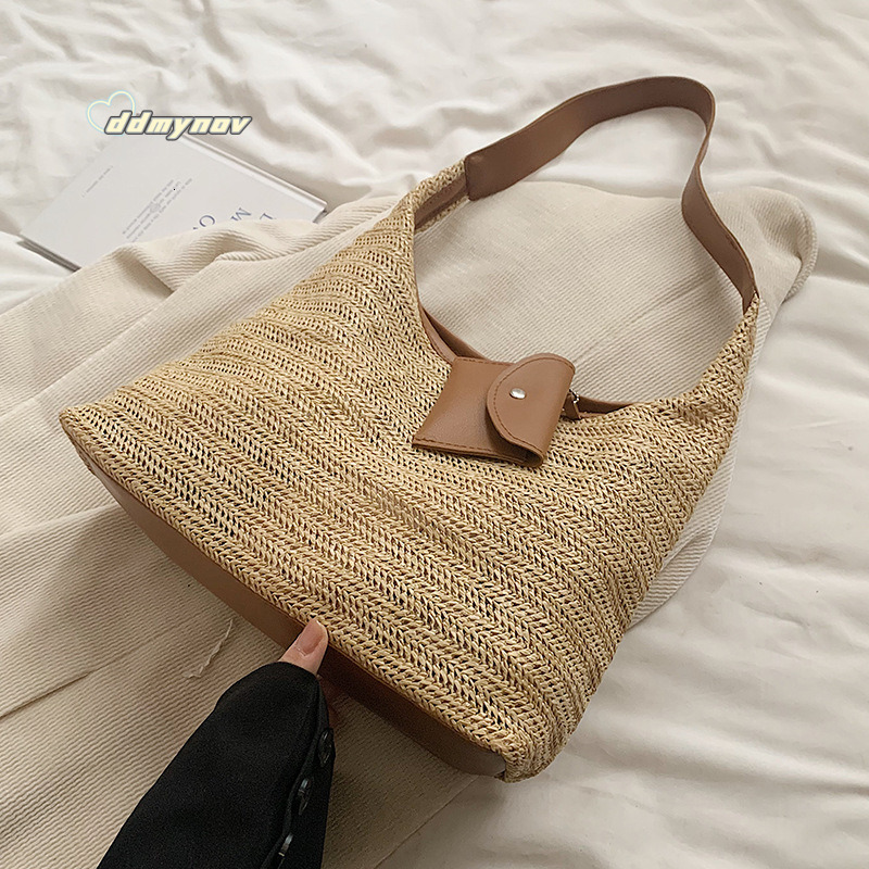 Large Capacity Handwoven 2024 New Fashion Commuter Tote Ins Vacation Beach Bag for Women ddmynov