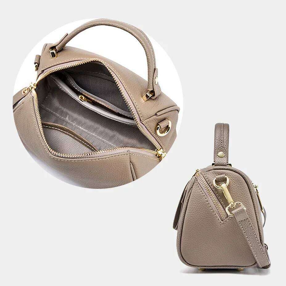 Genuine Leather Ladies' 2024 New Retro Simple Classic Boston Handbag Cowhide Diagonal Shoulder Bag
