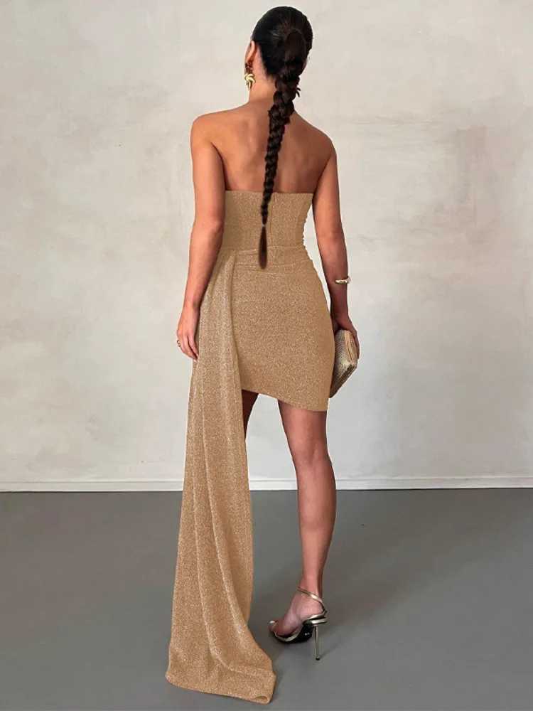 Mozision Elegant Strapless Lace-up Mini Dress For Women Robe 2023 New Off-shoulder Sleeveless Ruched Party Short Dress Vestido XJ250610