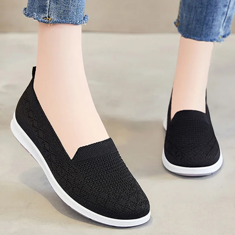 Spring Summer Breathable Knitted Flats for Women 2025 Comfortable Slip On Mom Shoes Woman Slip On Non Slip Casual Sneaker Female 250603
