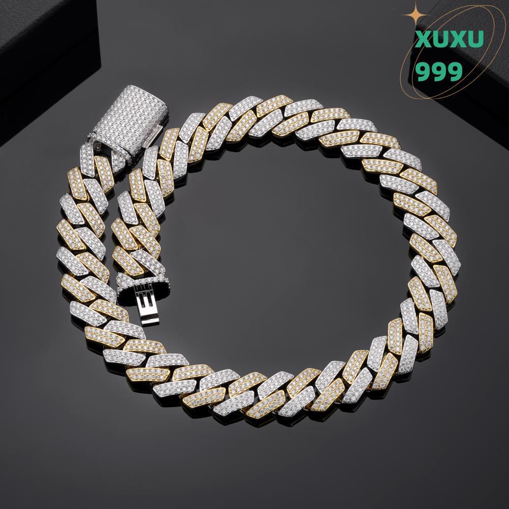 OACOCA Solid Silver 925 Prong Cuban Link Necklace 9mm 12mm 15mm 20mm Pass Diamond Tester Two Toned Cuban Real Moissanite Chain