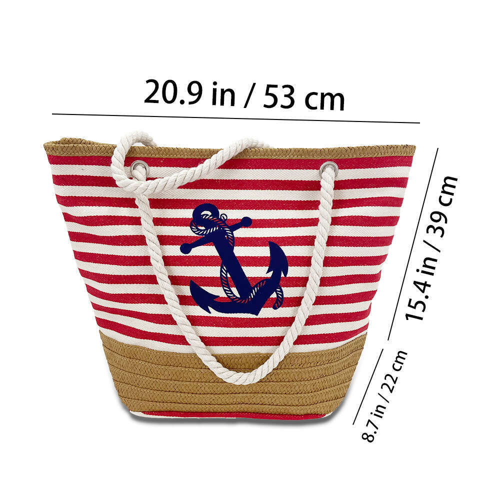 Casual Fashion Woven Summer Large Capacity Striped Canvas Straw Bag For The Beach