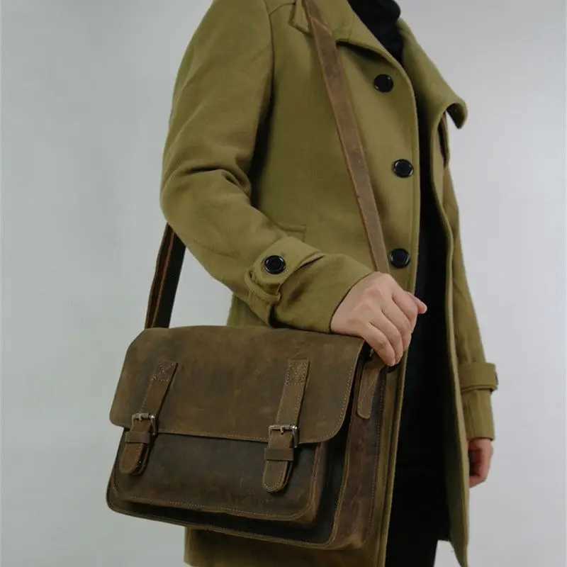 Vintage Crazy Horse Leather Men Shoulder Bag Crossbody Bag Mens Messenger Bag Genuine Leather Bag male Leisure Cowhide 2020 W250610