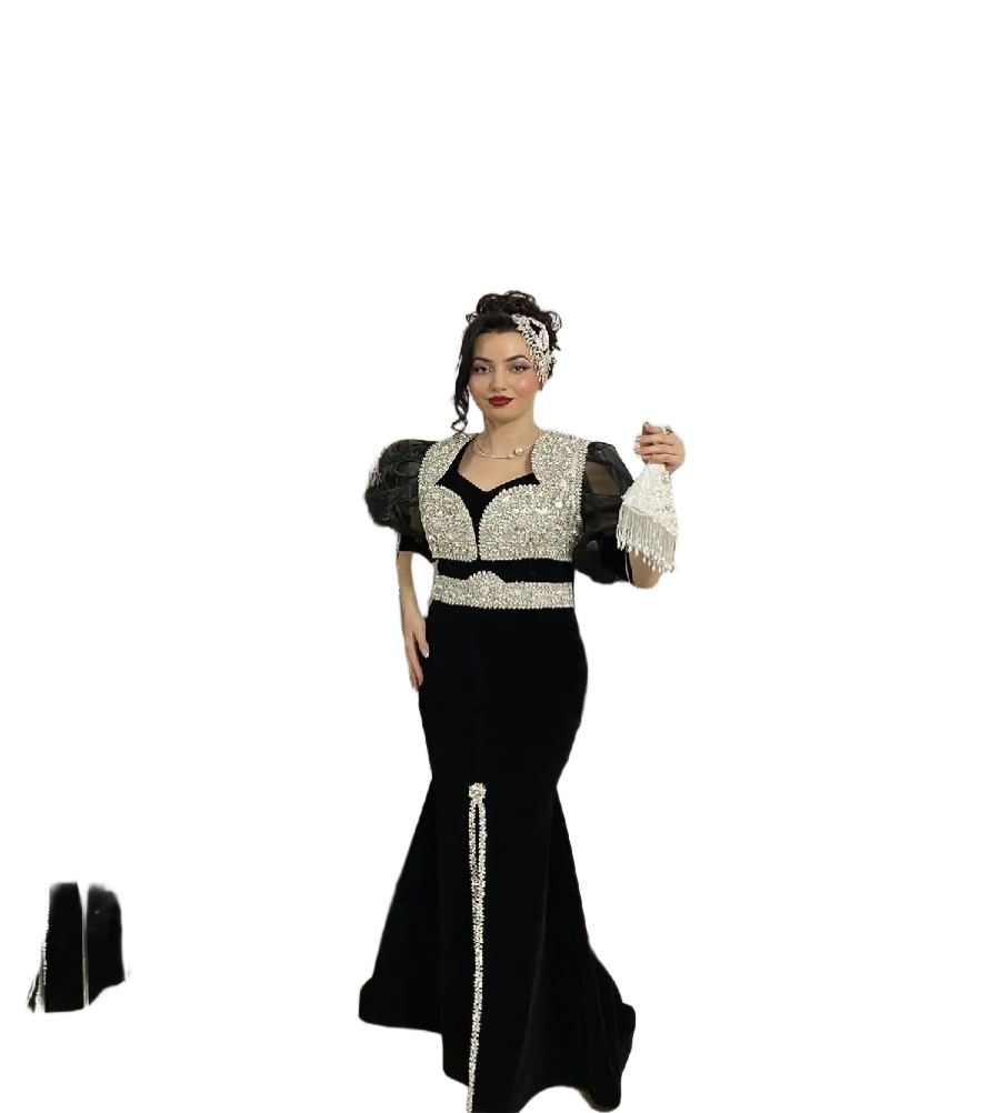 Luxury Black Crystal Caftan Prom Dress With Slit Traditional Mermaid Moroccan Evening Dress Turkish Formal Occasion Birthday Takchita Aesthetic Vestio